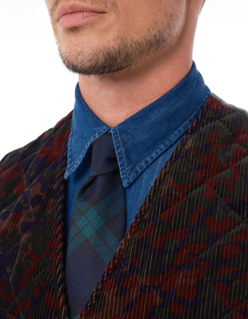 PRINTED CORDUROY QUILTED WAISTCOAT