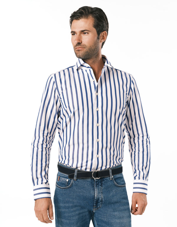 LUXURY POPLIN STRIPE ONE PIECE SPREAD COLLAR SHIRT