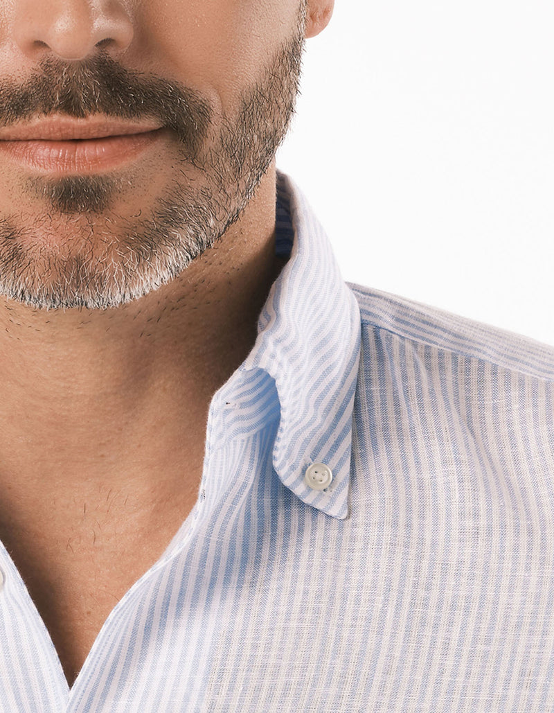 FINEST LINEN STRIPE ONE PIECE BUTTON DOWN COLLAR SHIRT