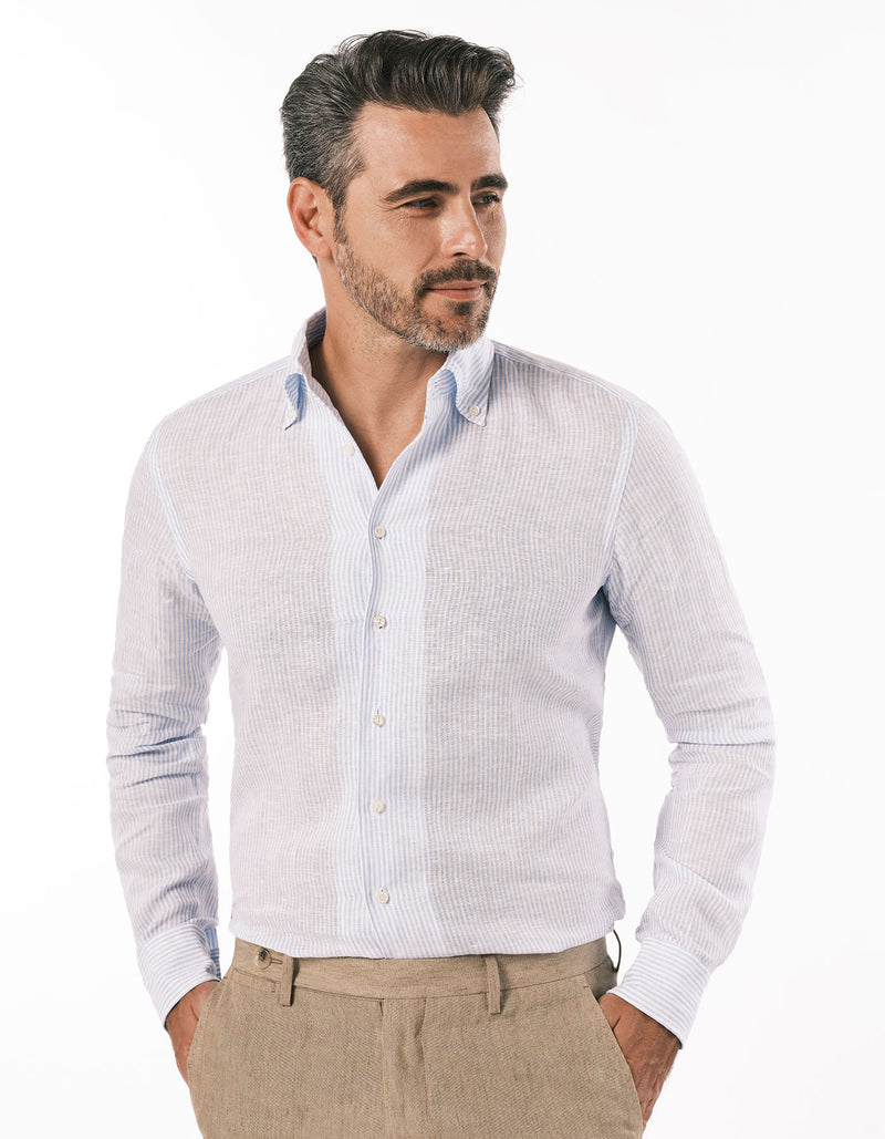 FINEST LINEN STRIPE ONE PIECE BUTTON DOWN COLLAR SHIRT