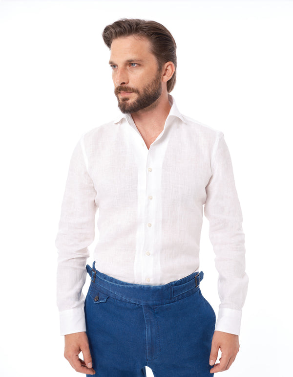 LUXURY LINEN ONE PIECE SPREAD COLLAR SHIRT