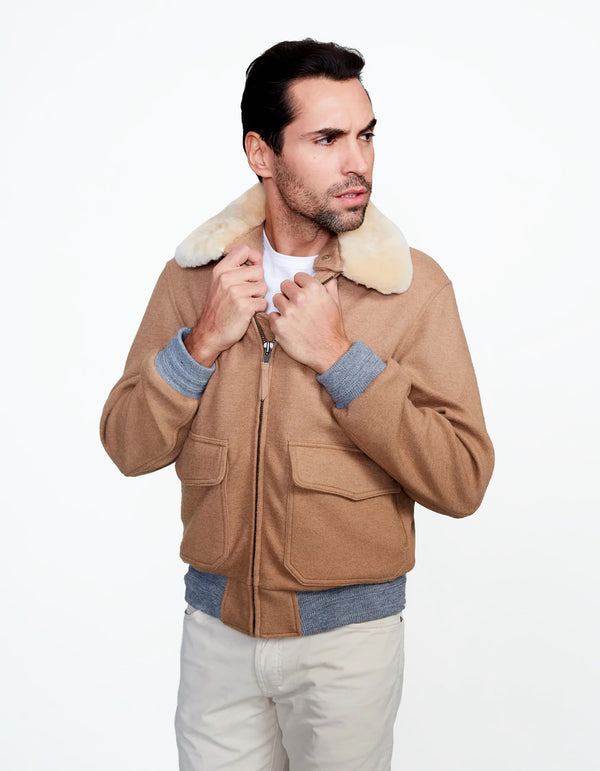 CAMEL HAIR WOOL AVIATOR JACKET