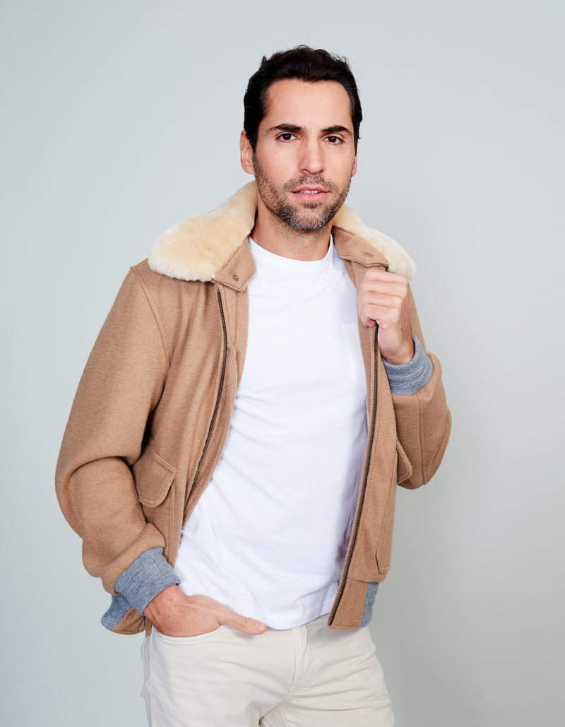 CAMEL HAIR WOOL AVIATOR JACKET