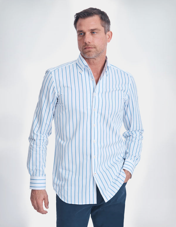 POPLIN STRIPE BUTTON DOWN COLLAR SHIRT