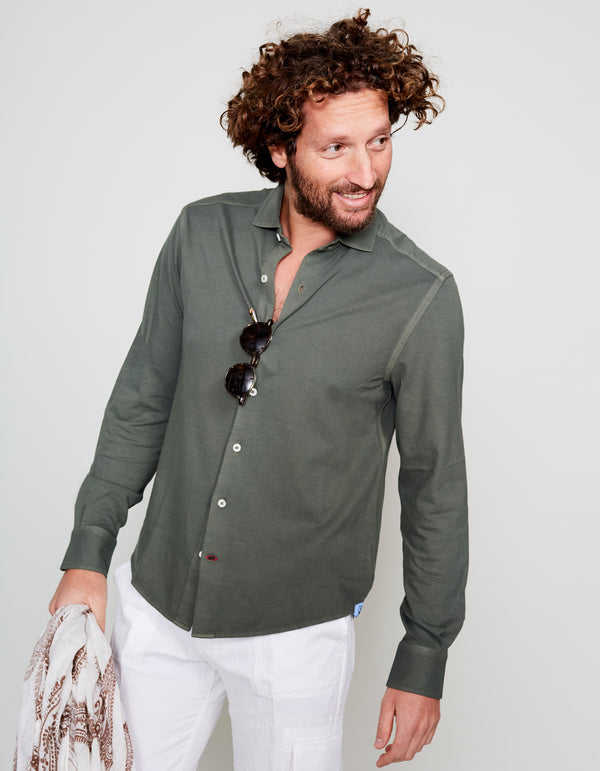 OLIVE SUPIMA COTTON LONG SLEEVE POLO