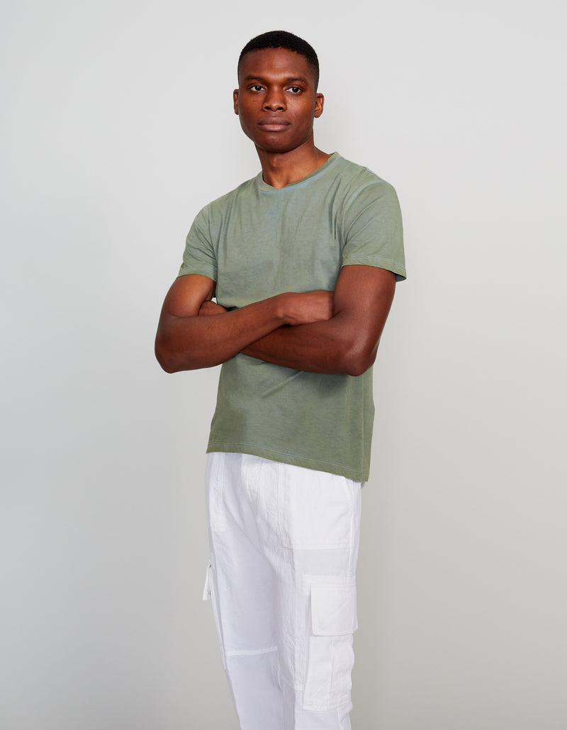 OLIVE GARMENT DYED COTTON T-SHIRT