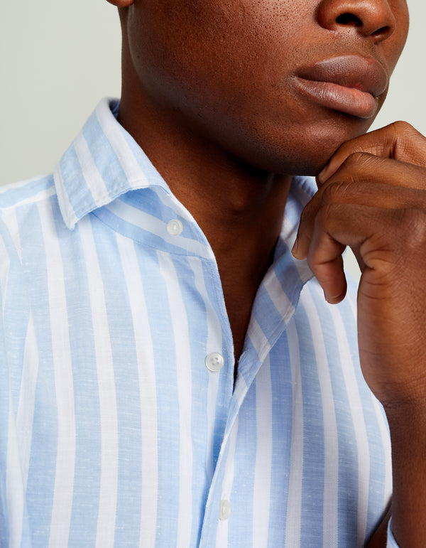 CHAMBRAY STRIPED BUTTON DOWN COLLAR SHIRT