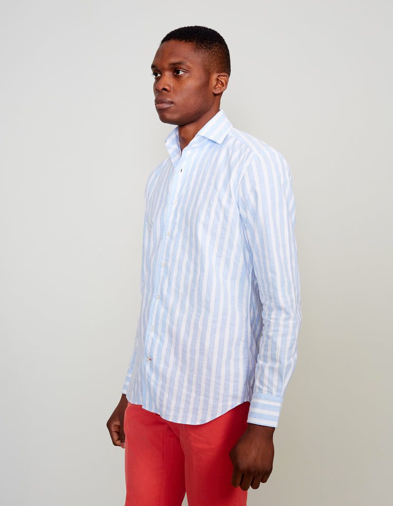 CHAMBRAY STRIPED BUTTON DOWN COLLAR SHIRT