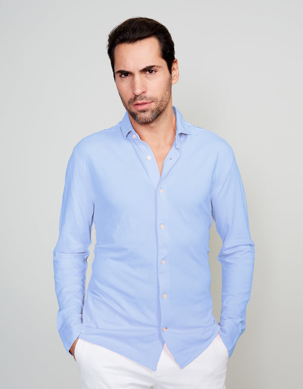 POWDER BLUE SUPIMA COTTON LONG SLEEVE POLO