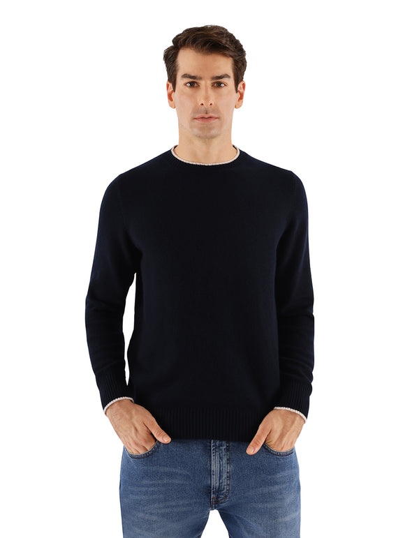 100% ITALIAN CASHMERE SLIM FIT CREWNECK SWEATER WITH TIPPING