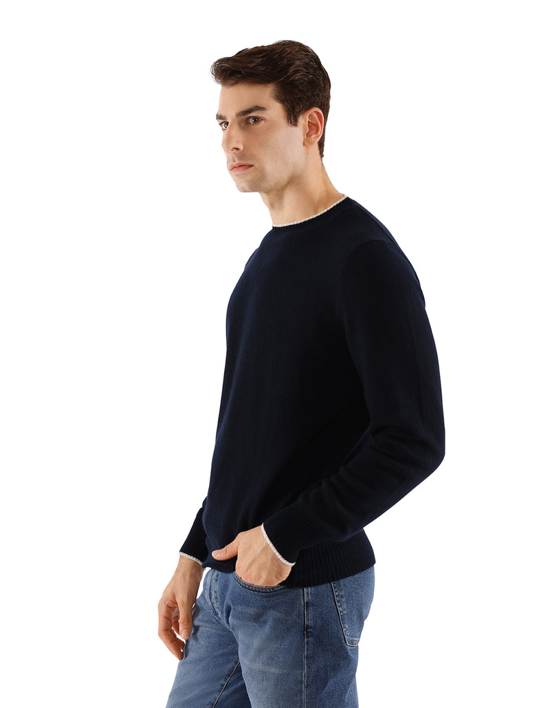 100% ITALIAN CASHMERE SLIM FIT CREWNECK SWEATER WITH TIPPING