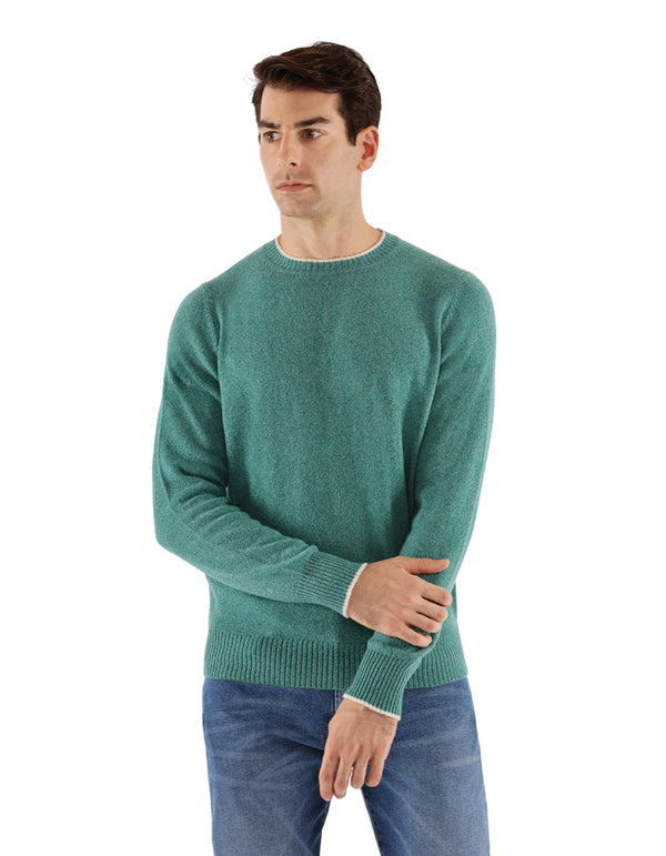 100% ITALIAN CASHMERE SLIM FIT CREWNECK SWEATER WITH TIPPING