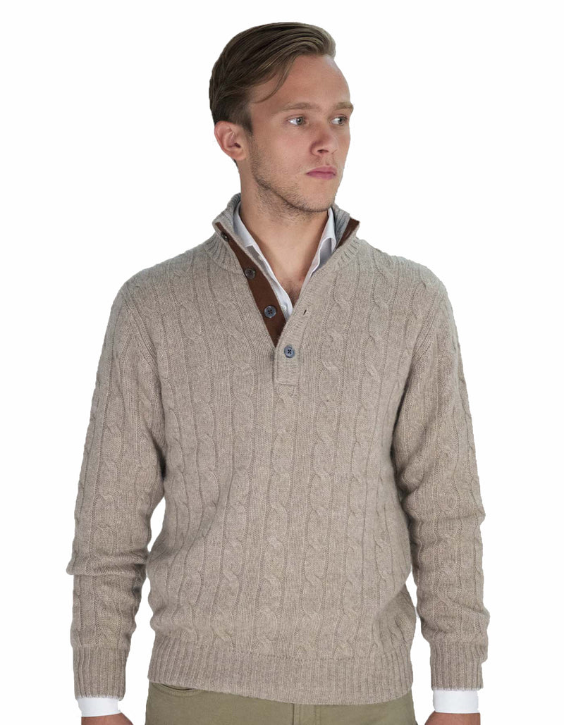 CASHMERE CABLE BUTTON UP SWEATER