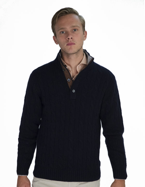 CASHMERE CABLE BUTTON UP SWEATER