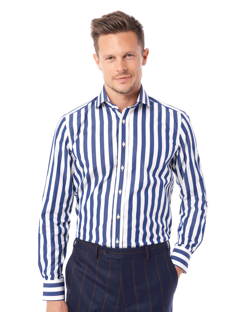 AWNING STRIPE SPREAD COLLAR SHIRT