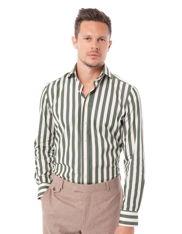 AWNING STRIPE SPREAD COLLAR SHIRT