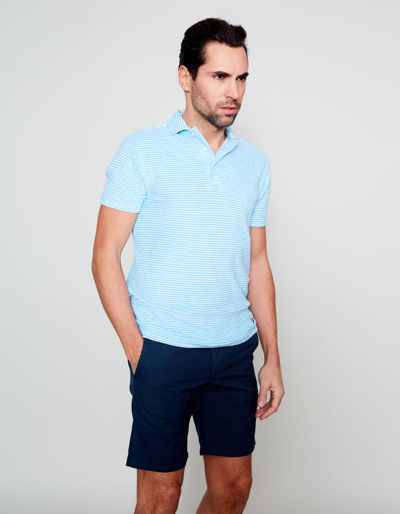 TURQUOISE STRIPED TERRY COTTON POLO