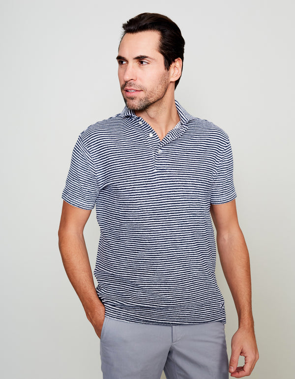 NAVY TERRY STRIPES POLO