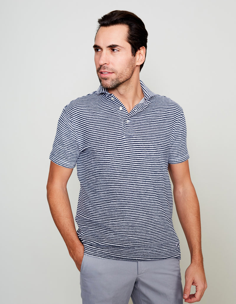 NAVY TERRY STRIPES POLO