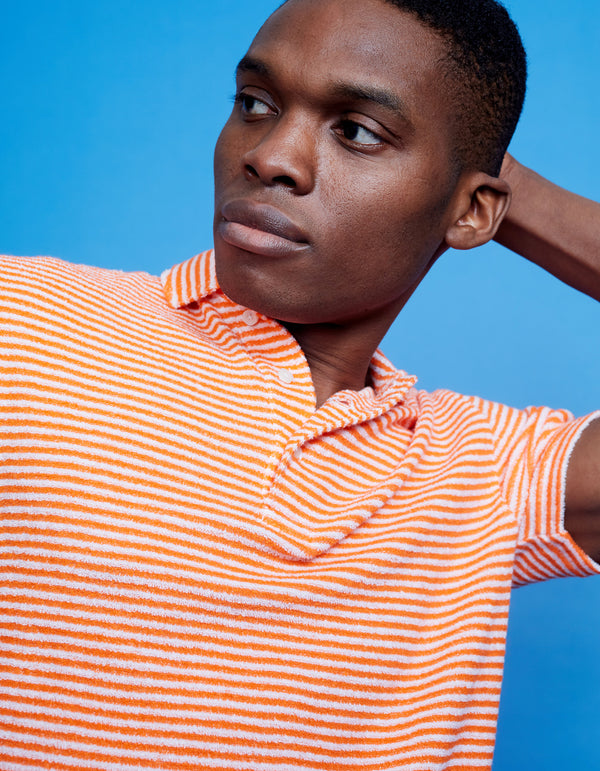 ORANGE STRIPED TERRY COTTON POLO