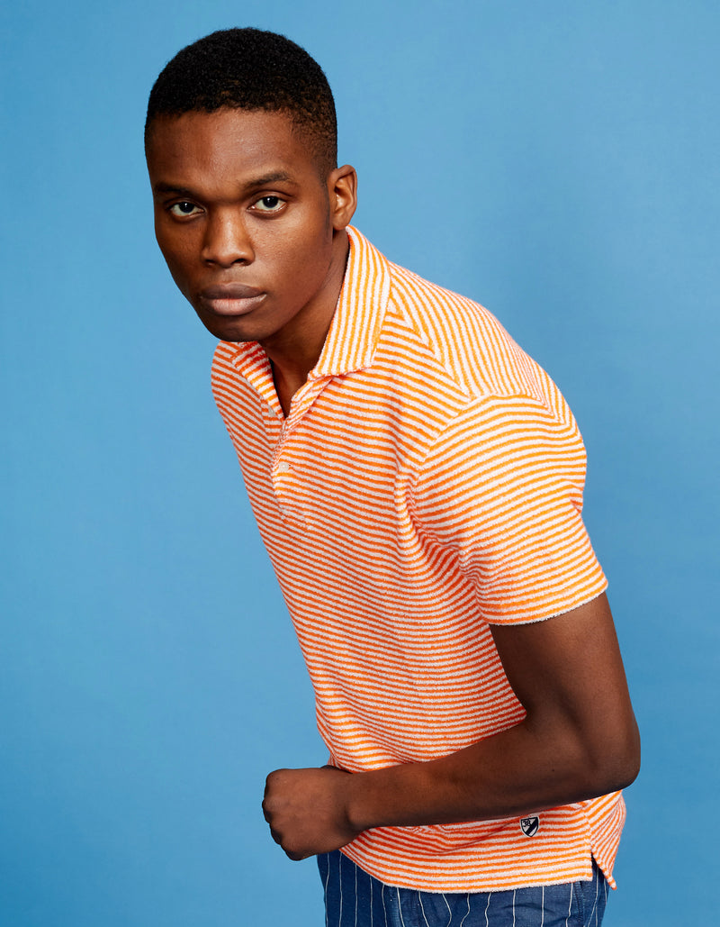 ORANGE STRIPED TERRY COTTON POLO