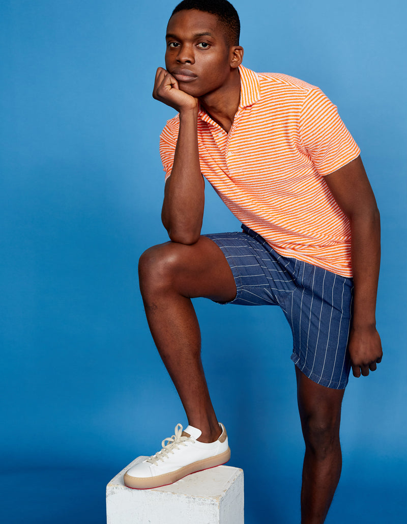 ORANGE STRIPED TERRY COTTON POLO