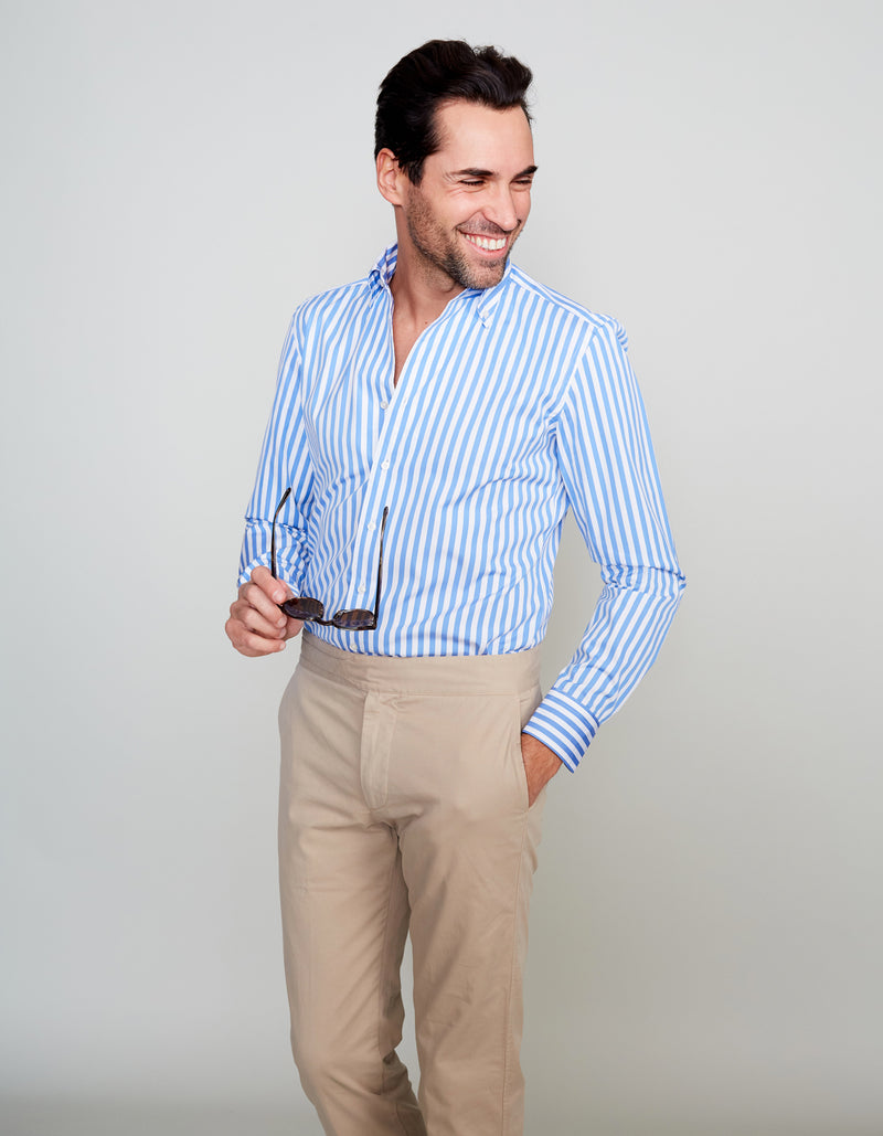 POPLIN STRIPE SPREAD COLLAR SHIRT