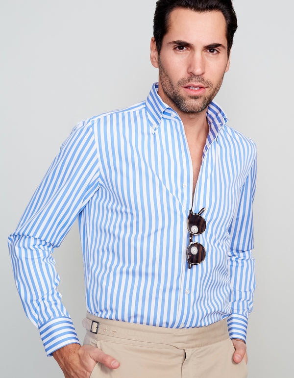 POPLIN STRIPE SPREAD COLLAR SHIRT